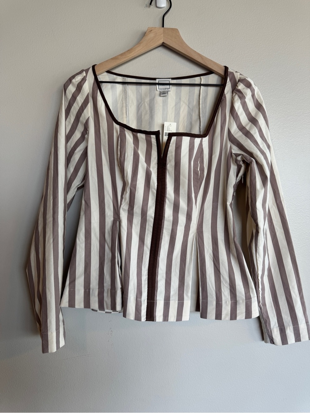 NWT Anthropologie Maeve Striped Square Neck Peplum Blouse Size M Brown White - Picture 4 of 13